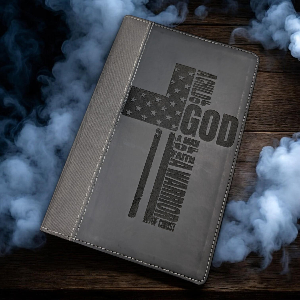 Personalized NIV Bible Large Print: Engraved Warrior of God Cross, Black Leatherlike, Thumb Index