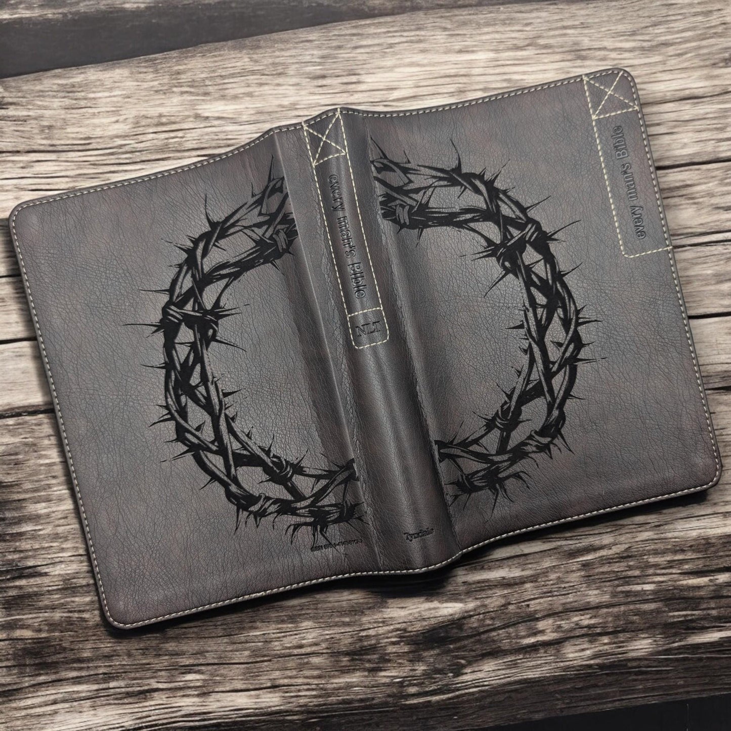 Personalized Every Man's Bible NLT: Engraved Full Crown of Thorns, Brown Deluxe Edition