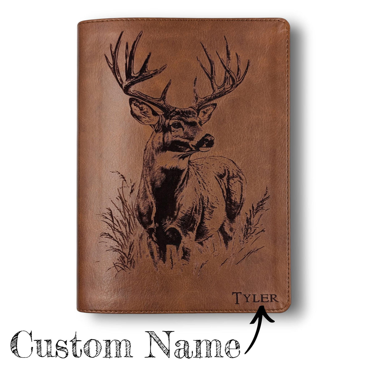 Personalized CSB He Reads Truth Bible: Engraved Buck Deer, Brown Leatherlike, Wide Margin