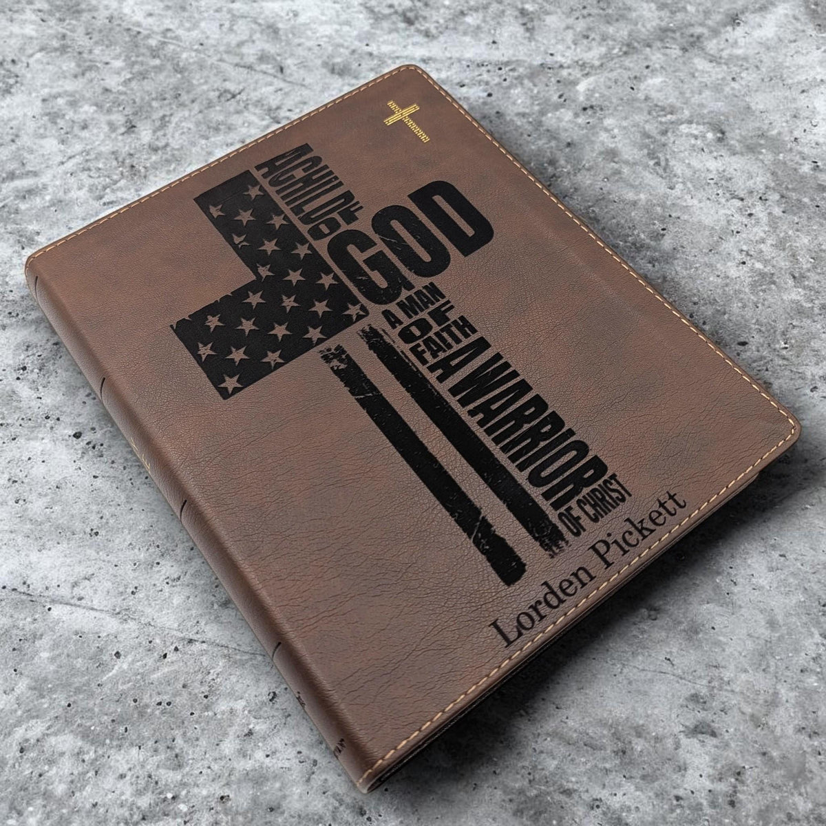 Personalized NIV Journal Bible: Engraved Warrior of God Cross, Lined Wide Margins