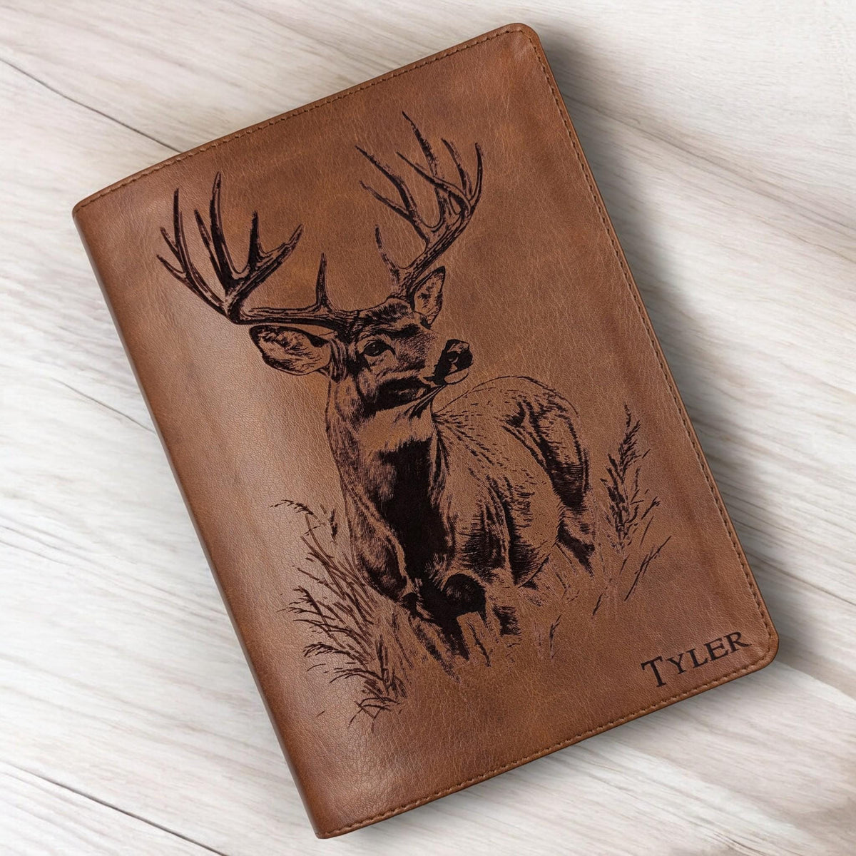 Personalized CSB He Reads Truth Bible: Engraved Buck Deer, Brown Leatherlike, Wide Margin