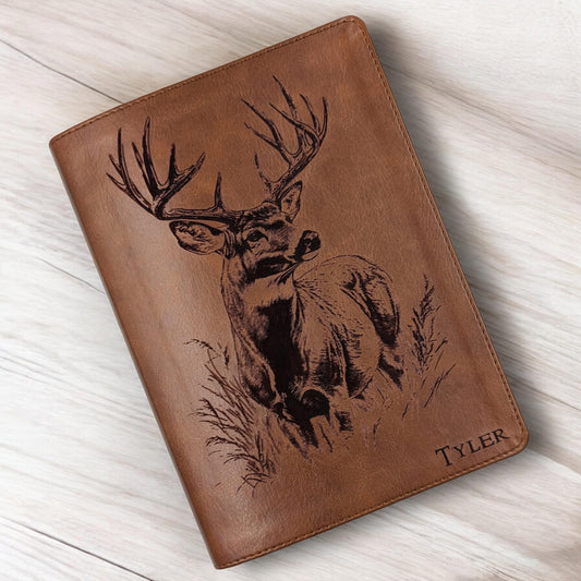 Personalized CSB He Reads Truth Bible: Engraved Buck Deer, Brown Leatherlike, Wide Margin