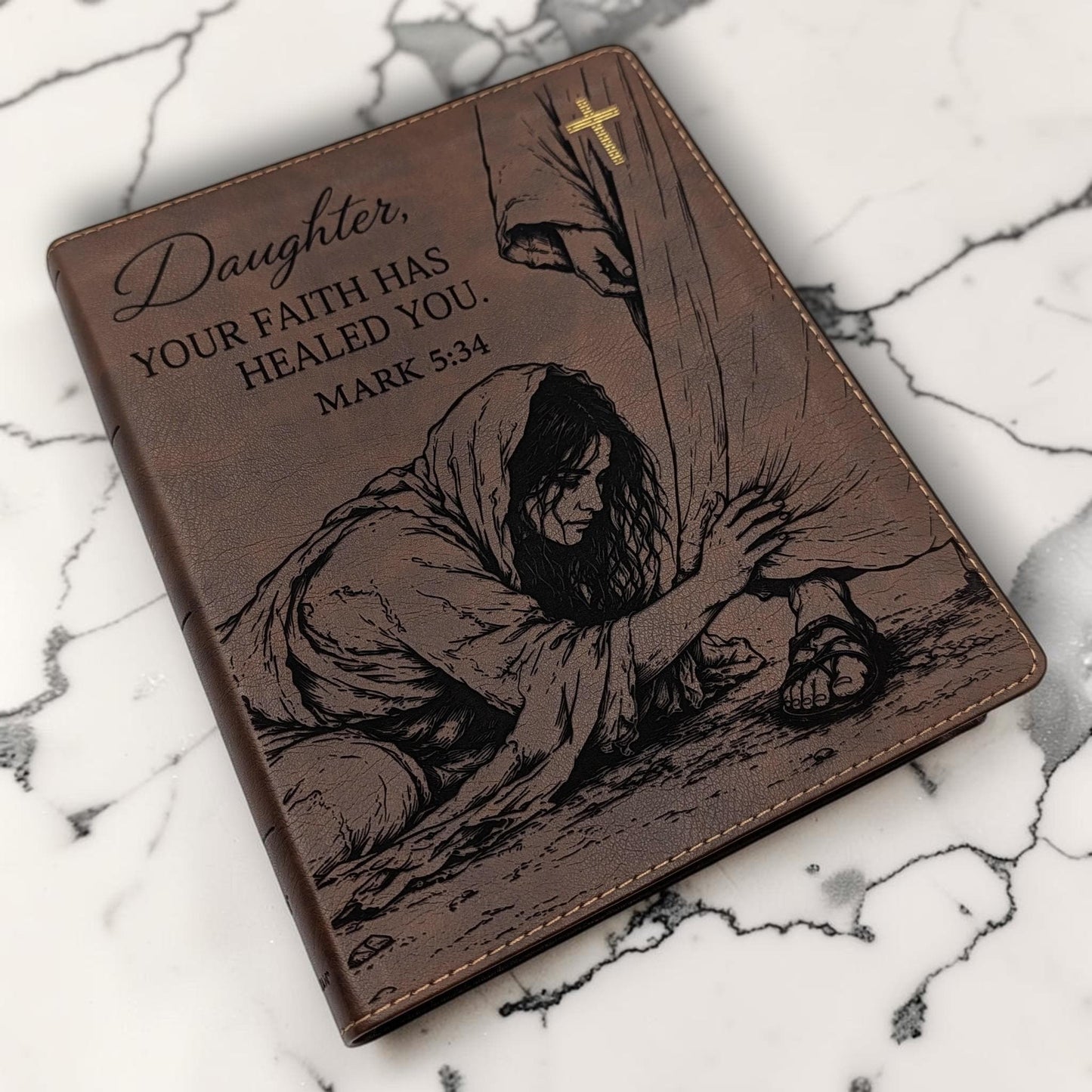 Personalized NIV Journal Bible: Woman Touching Jesus' Garment Engraving, Lined Wide Margins