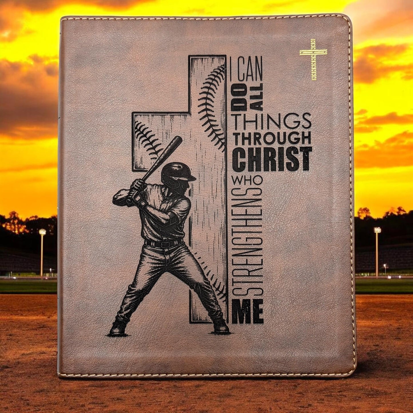 Personalized NIV Journal Bible: Baseball Cross Engraving, Lined Wide Margins