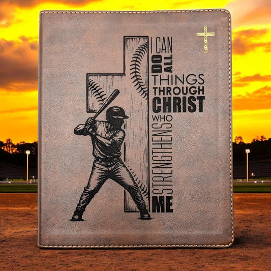 Personalized NIV Journal Bible: Baseball Cross Engraving, Lined Wide Margins
