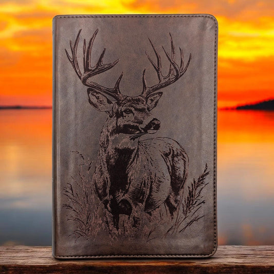 Personalized ESV Study Bible: Engraved Buck Deer Design, Brown Leatherlike, Personal Size
