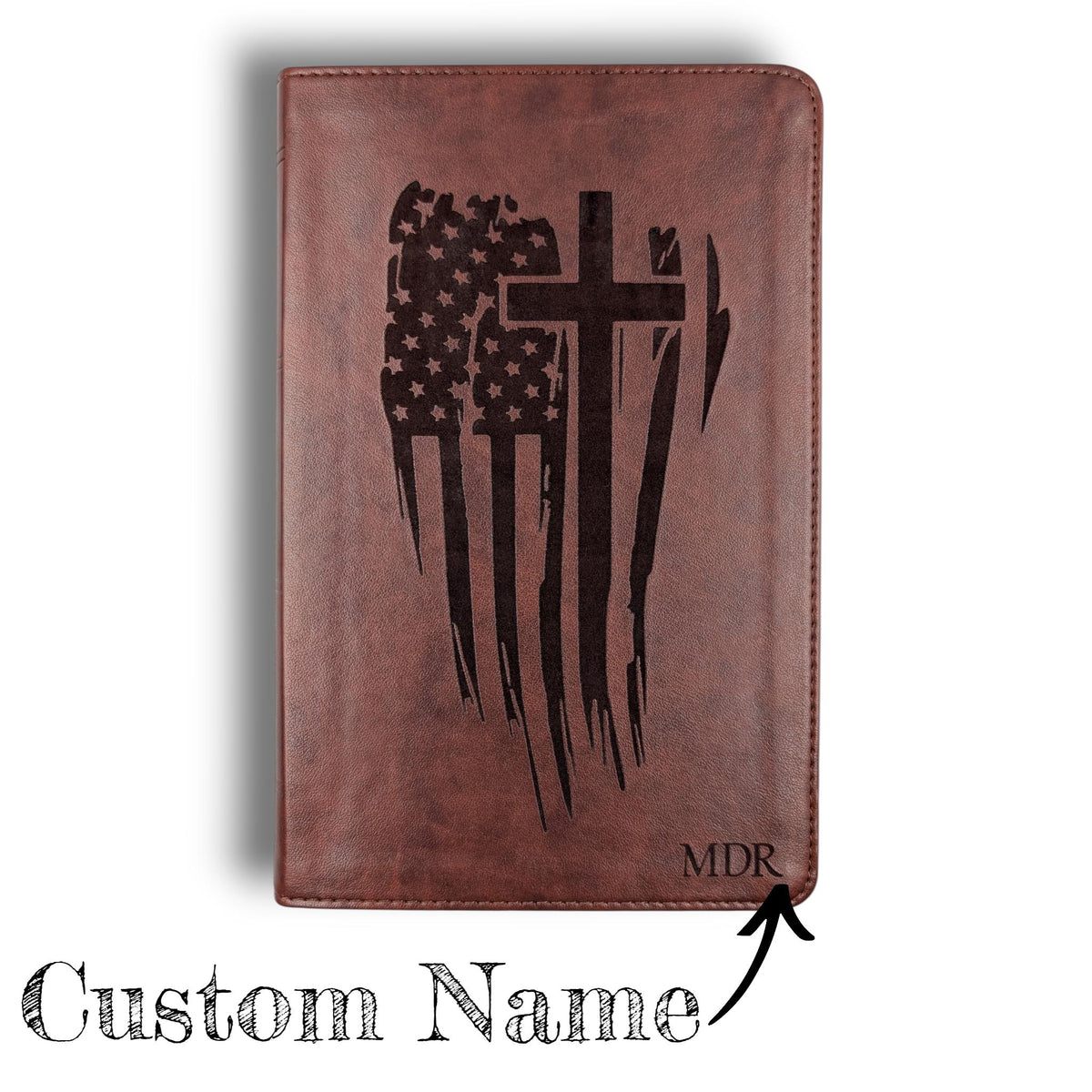 Personalized ESV Bible Large Print: Engraved American Flag, Cross and Custom Name