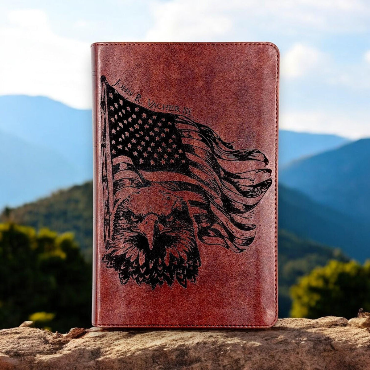 Personalized ESV Bible Large Print: Engraved American Flag and Eagle