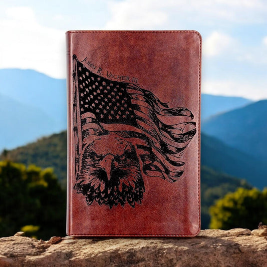 Personalized ESV Bible Large Print: Engraved American Flag and Eagle