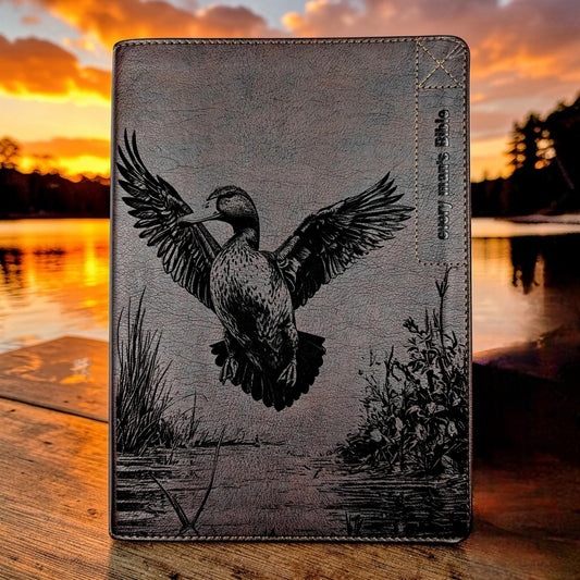 Personalized Every Man's Large Print NIV Bible: Duck Engraving, Custom Name, Brown Leatherlike