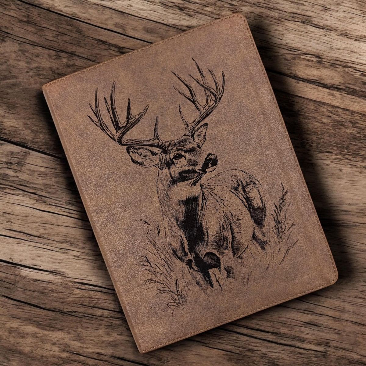 Personalized KJV Bible: Engraved Deer, Wide Margin, Brown