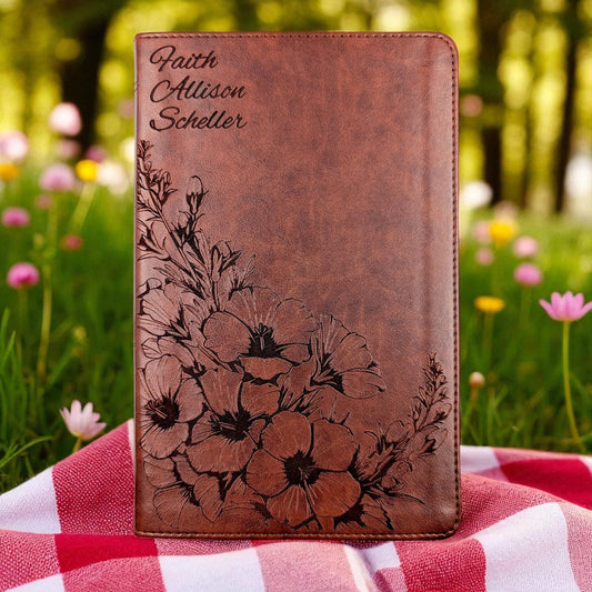 Personalized ESV Bible Large Print: Larkspur Flower Engraving