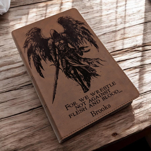 Personalized KJV Bible Personal Size: Engraved Michael the Archangel, Brown Leatherlike