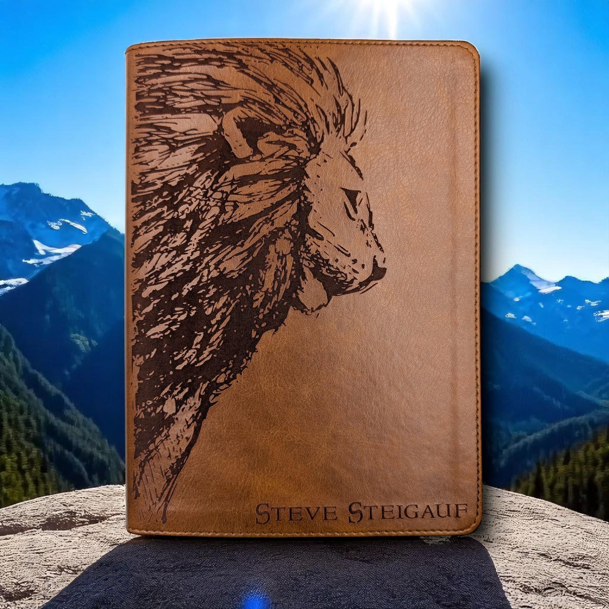 Personalized CSB He Reads Truth Bible: Engraved Lion & Crown, Brown Leatherlike, Wide Margin