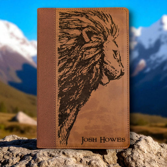 Personalized NIV Bible Large Print: Engraved Lion, Brown Leatherlike