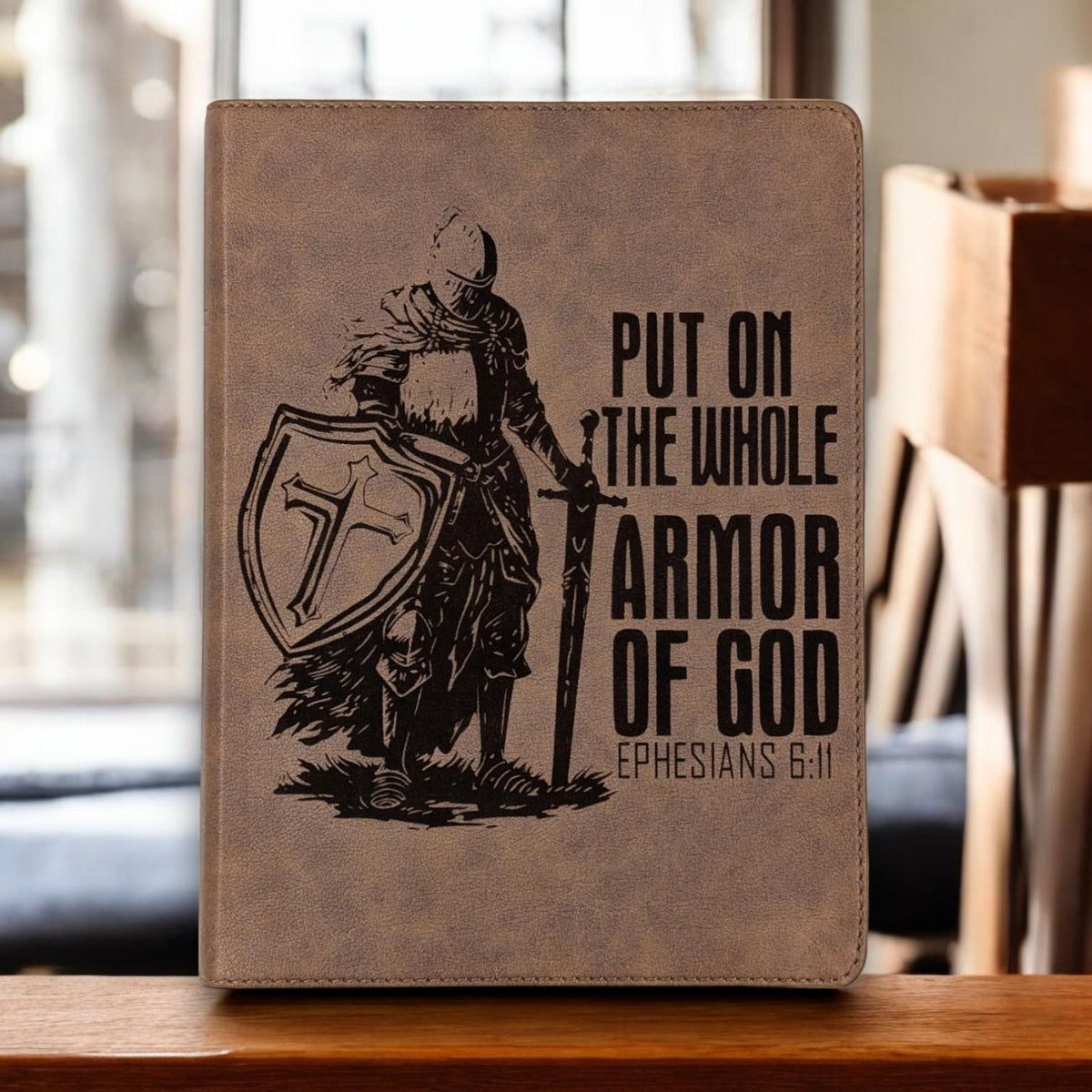 Personalized KJV Bible: Engraved Armor of God, Wide Margins, Brown Leatherlike