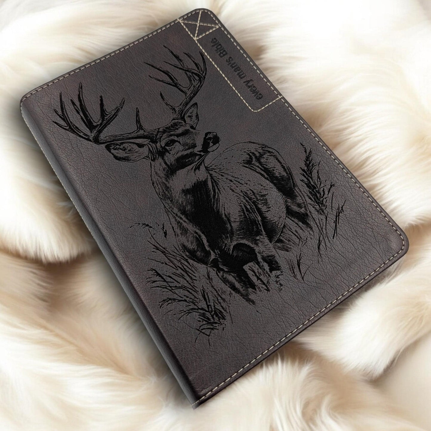 Personalized Every Man's Bible NLT: Engraved Buck Deer, Brown Deluxe Edition