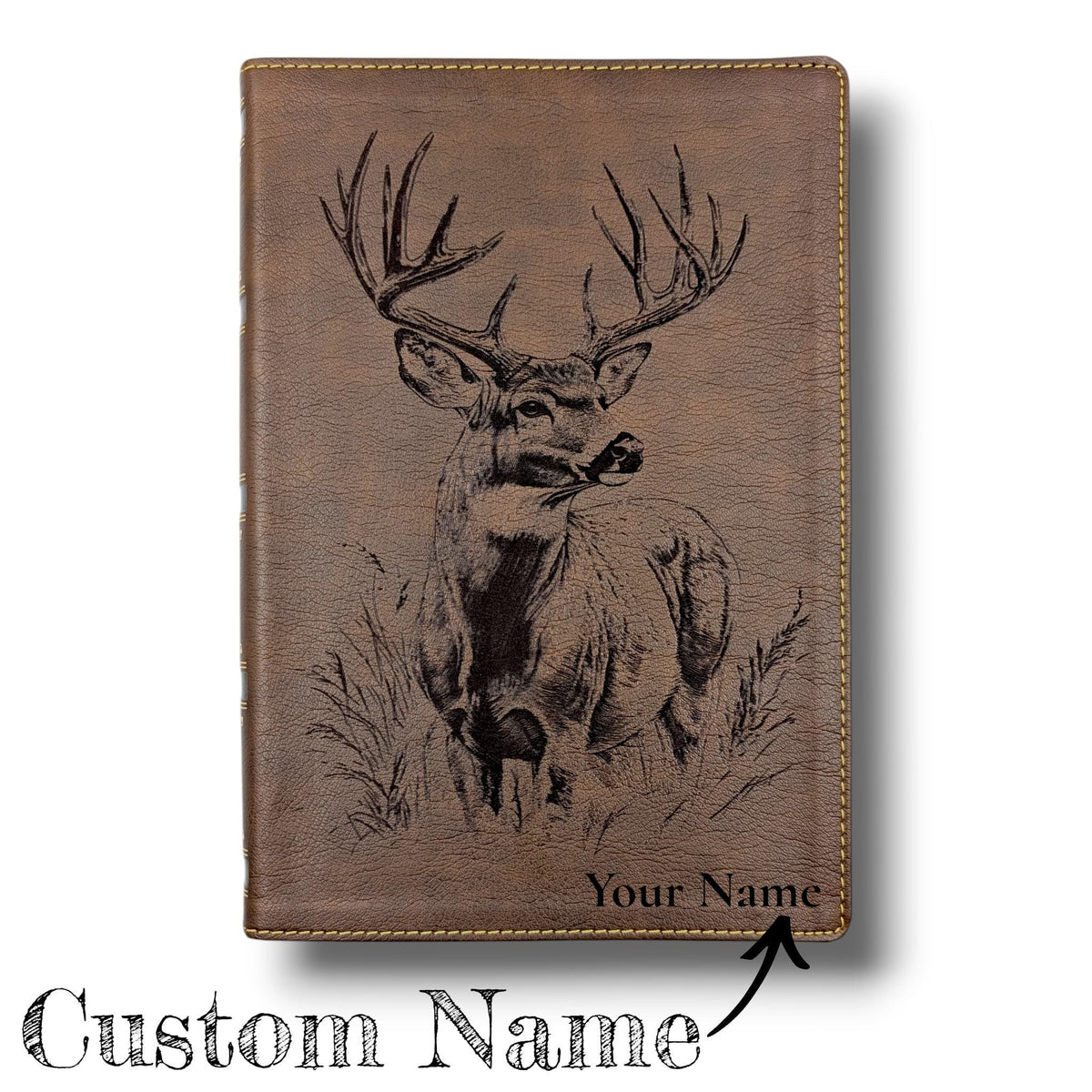 Personalized NKJV Bible with References: Engraved Buck Deer, Wide Margins