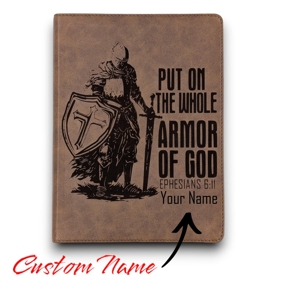 Personalized KJV Bible: Engraved Armor of God, Wide Margins, Brown Leatherlike