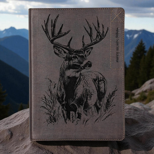 Personalized Every Man's Large Print NIV Bible: Engraved Buck Deer, Brown Leatherlike