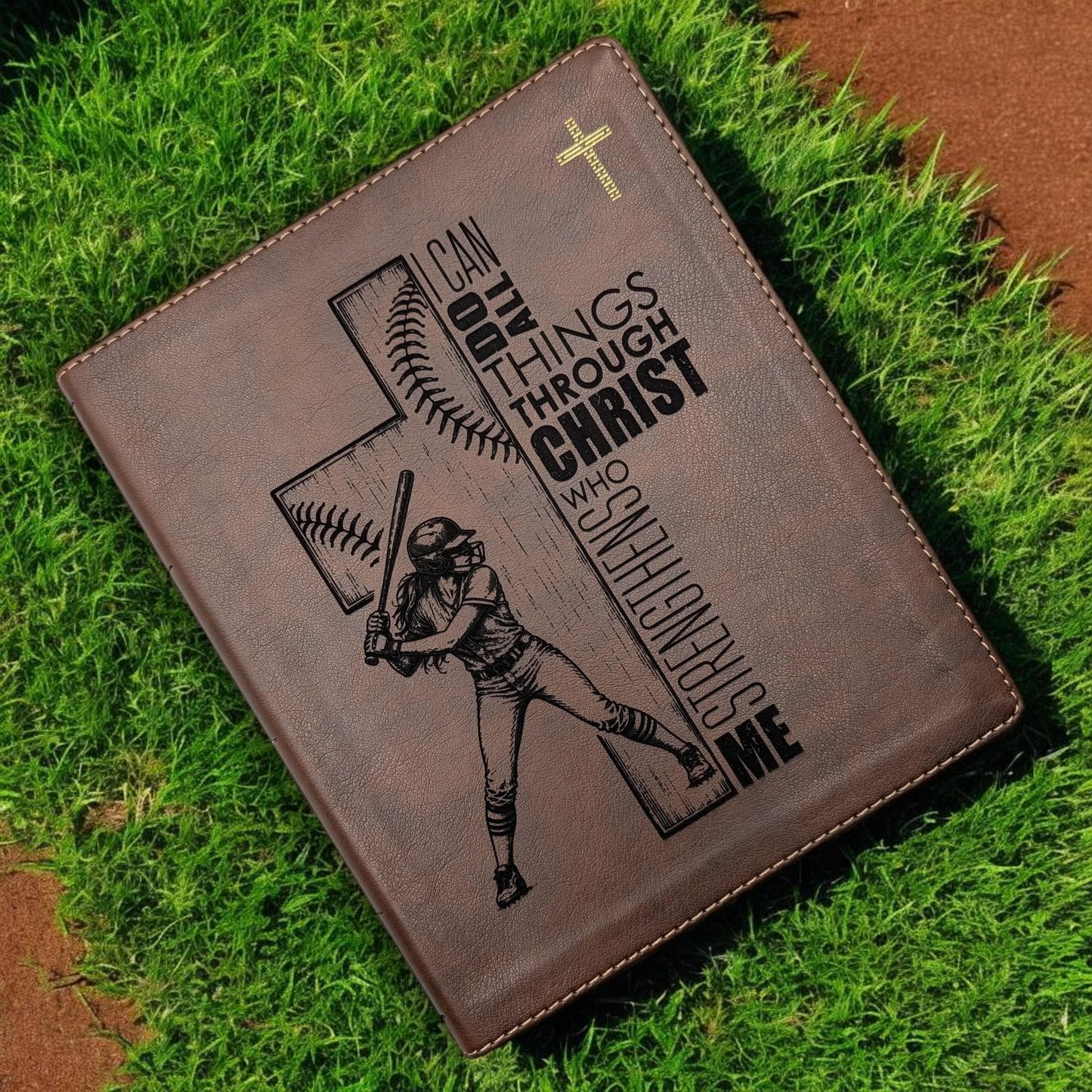 Personalized NIV Journal Bible: Softball Cross Engraving, Lined Wide Margins
