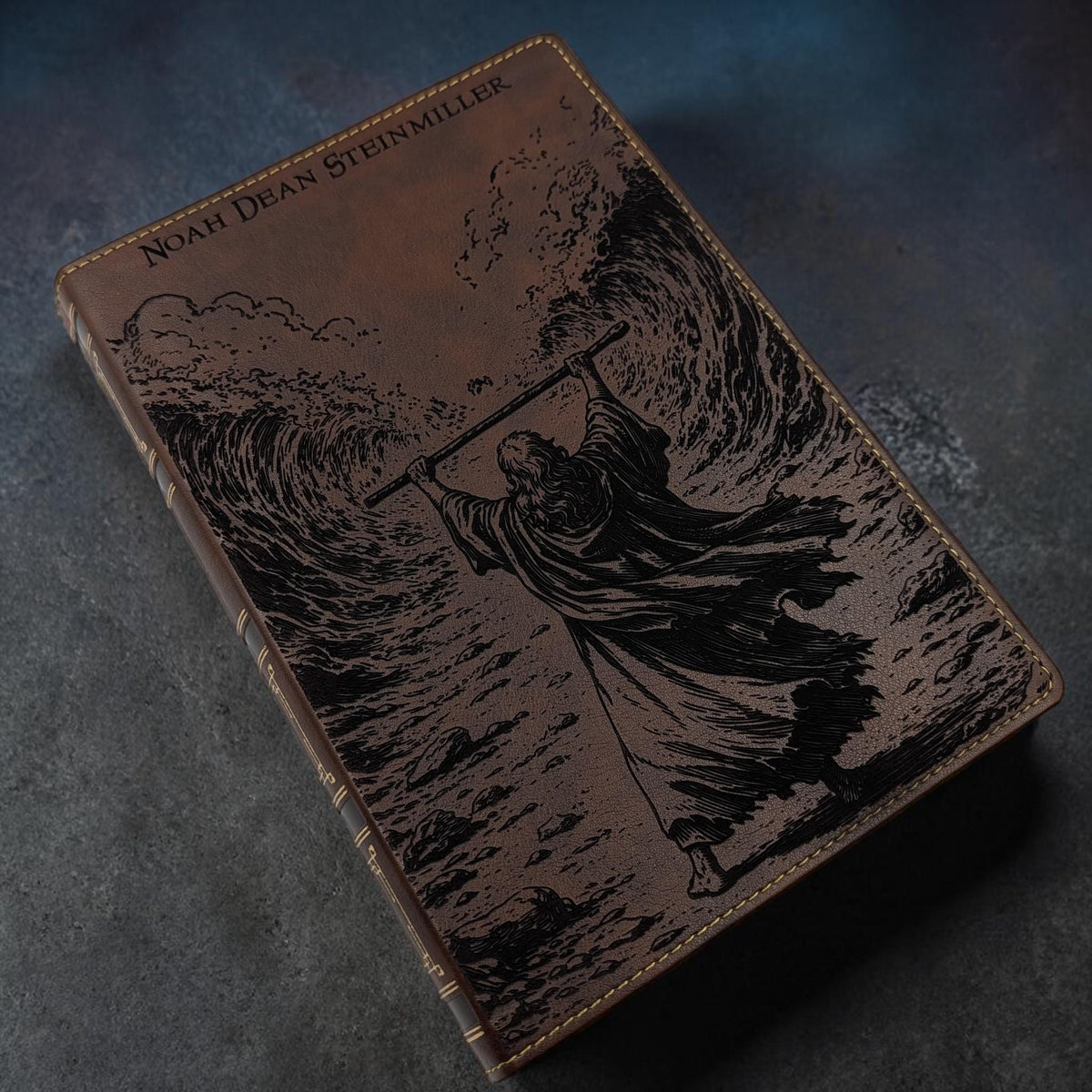 Personalized NKJV Bible with References: Engraved Moses & Parting of Red Sea, Wide Margins