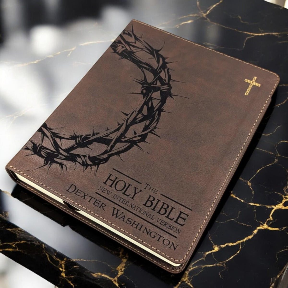 Personalized NIV Journal Bible: Engraved Crown of Thorns, Lined Wide Margins