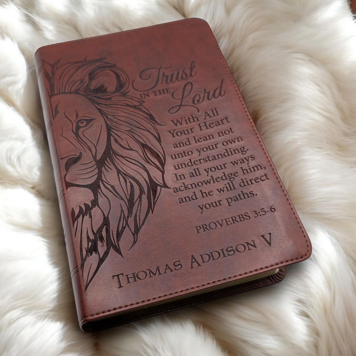 Personalized ESV Bible Large Print: Engraved Lion and Trust in the Lord Verse