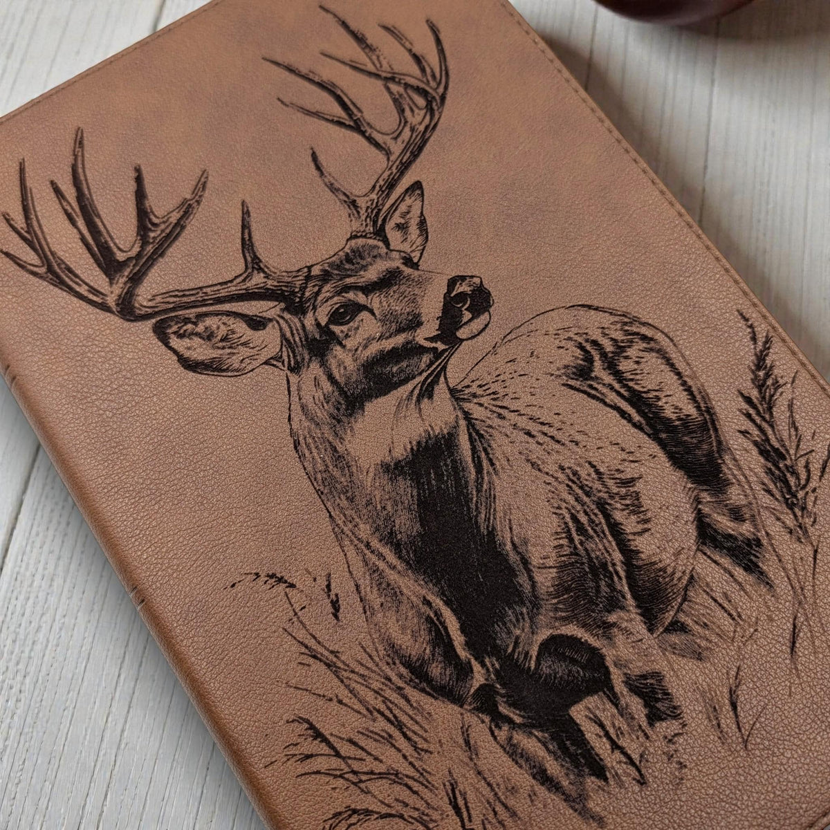 Personalized KJV Bible Personal Size: Engraved Buck Deer, Brown Leatherlike