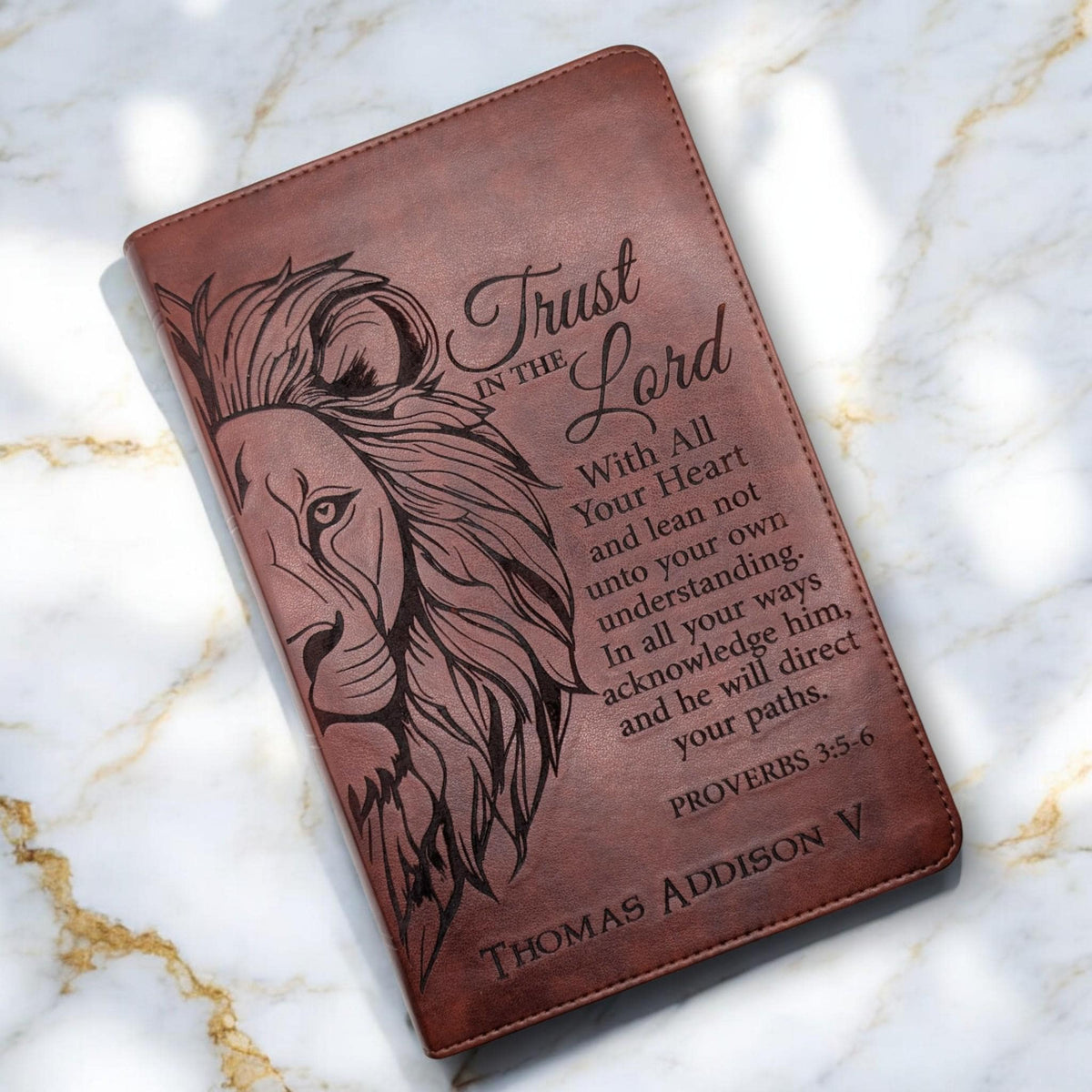 Personalized ESV Bible Large Print: Engraved Lion and Trust in the Lord Verse