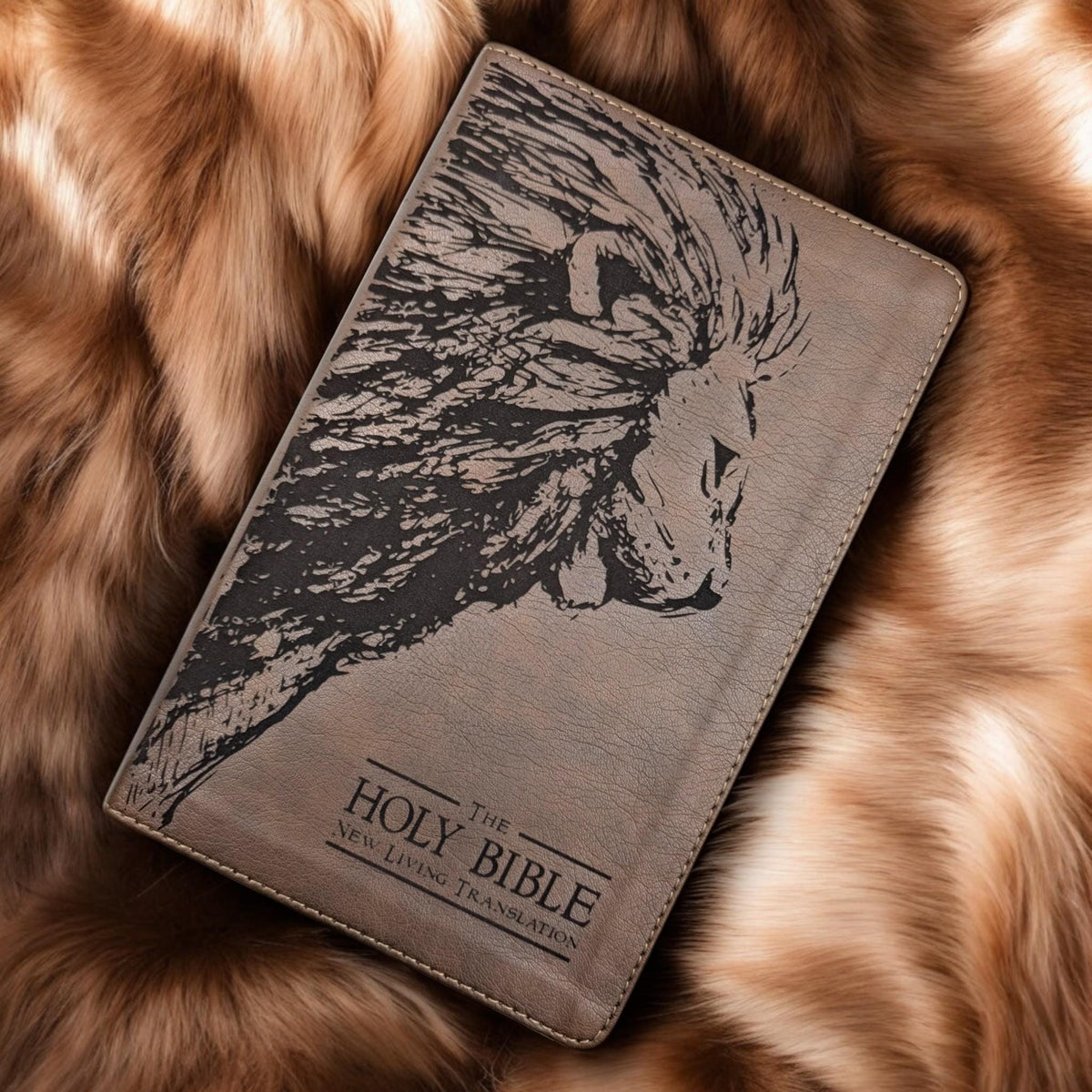 Personalized NLT Thinline Reference Bible: Engraved Lion, Rustic Brown Leatherlike