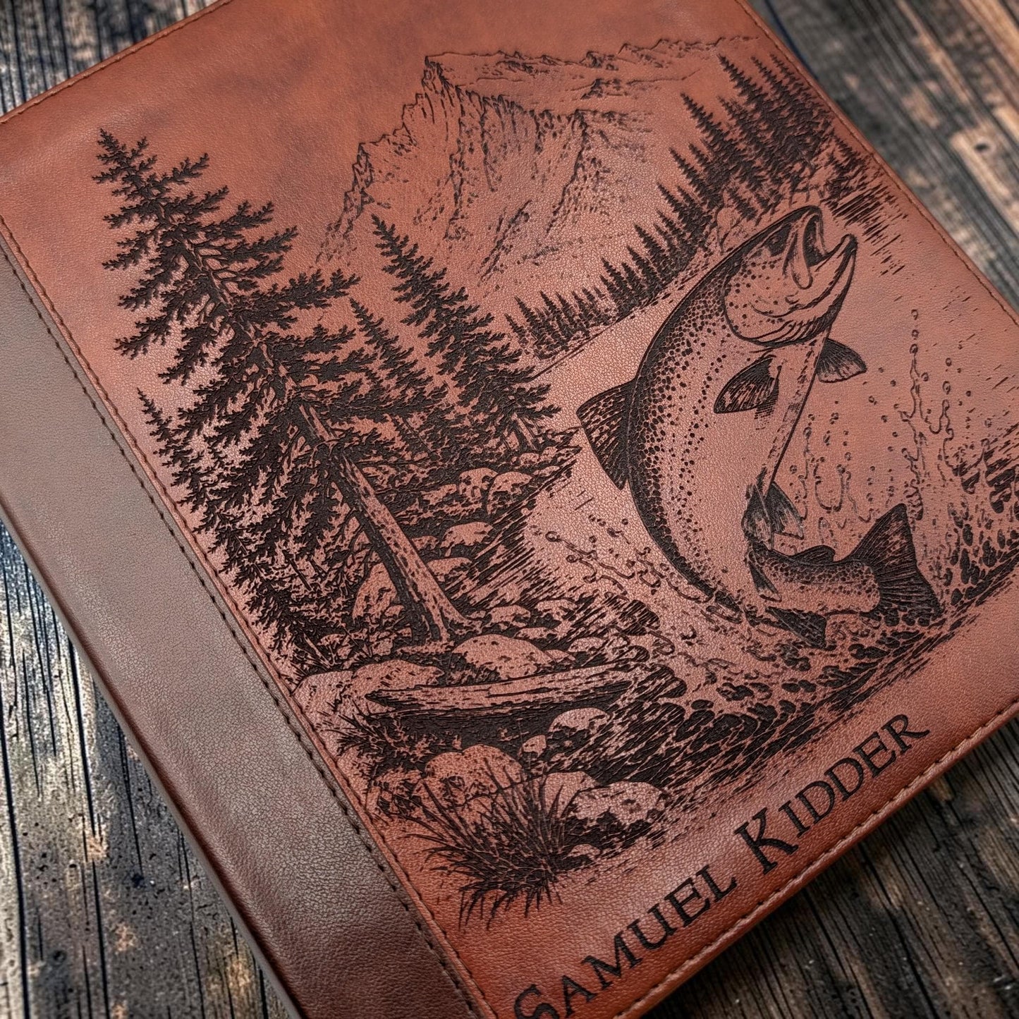 Personalized ESV Journal Study Bible: Engraved Fish & Nature Scene, Lined Wide Margins