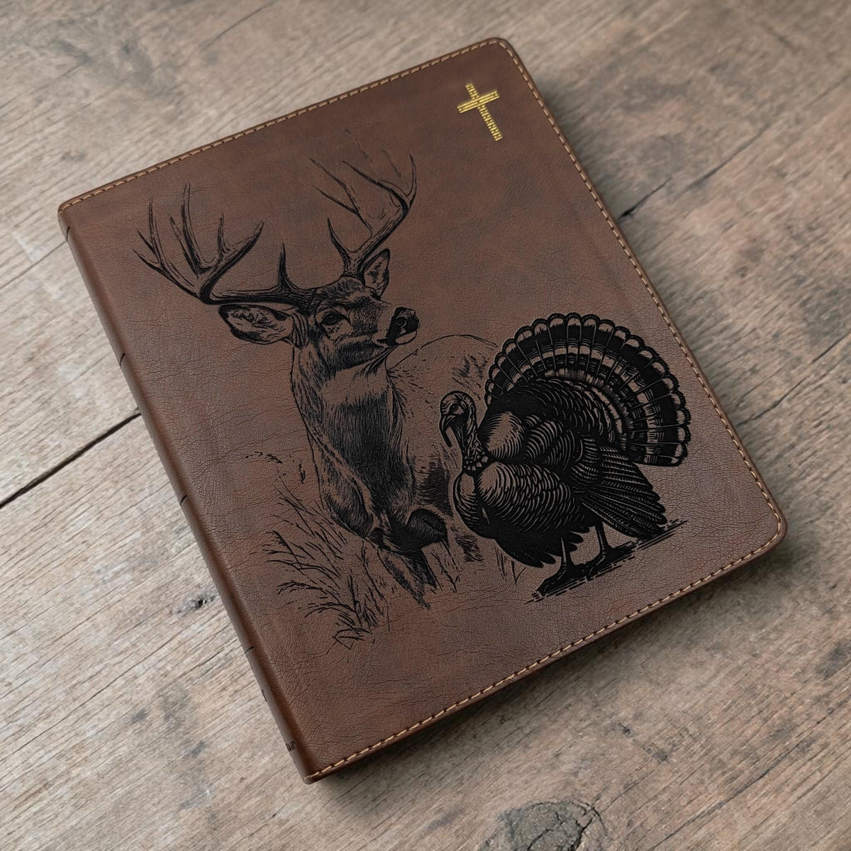 Personalized NIV Journal Bible: Engraved Buck Deer and Turkey, Lined Wide Margins