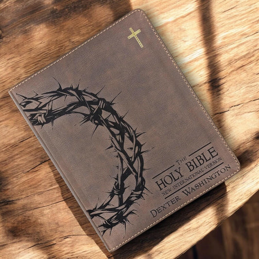 Personalized NIV Journal Bible: Engraved Crown of Thorns, Lined Wide Margins