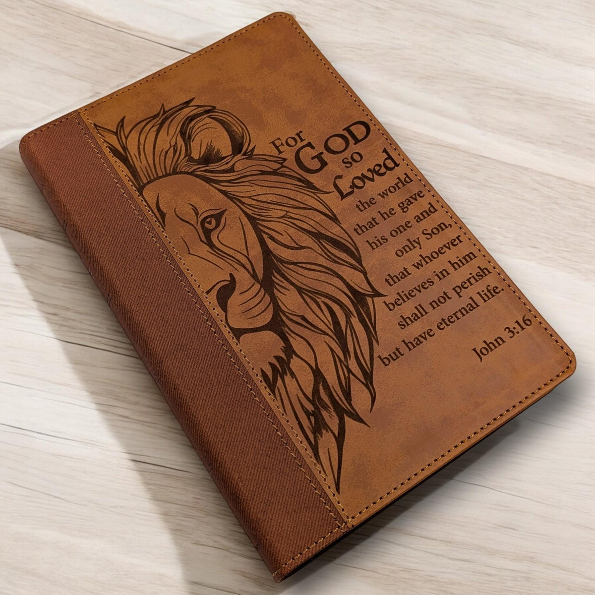 Personalized NIV Bible Large Print: Engraved Lion and John 3-16 Verse, Brown Leatherlike
