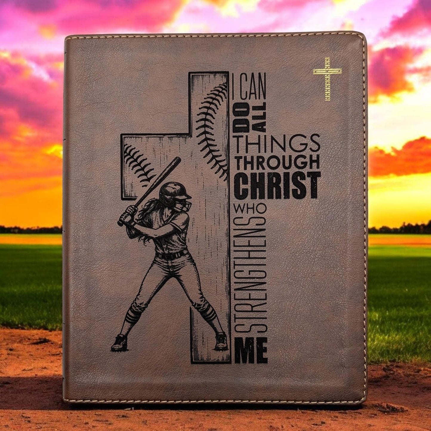 Personalized NIV Journal Bible: Softball Cross Engraving, Lined Wide Margins
