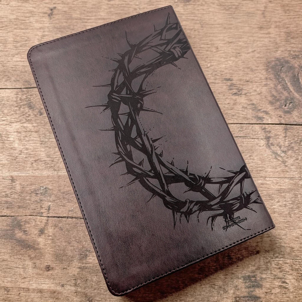 Personalized ESV Thinline Bible Large Print: Engraved Lion & Crown of Thorns, Mahogany Cover