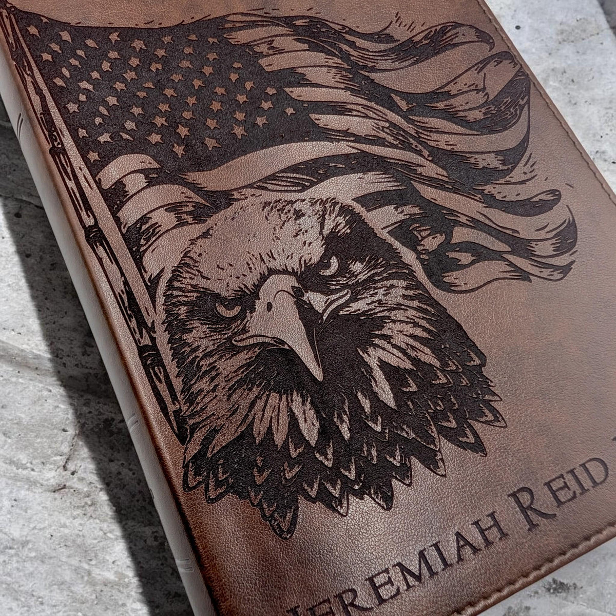 Personalized ESV Study Bible: Engraved American Flag and Eagle Design, Brown Leatherlike, Personal Size