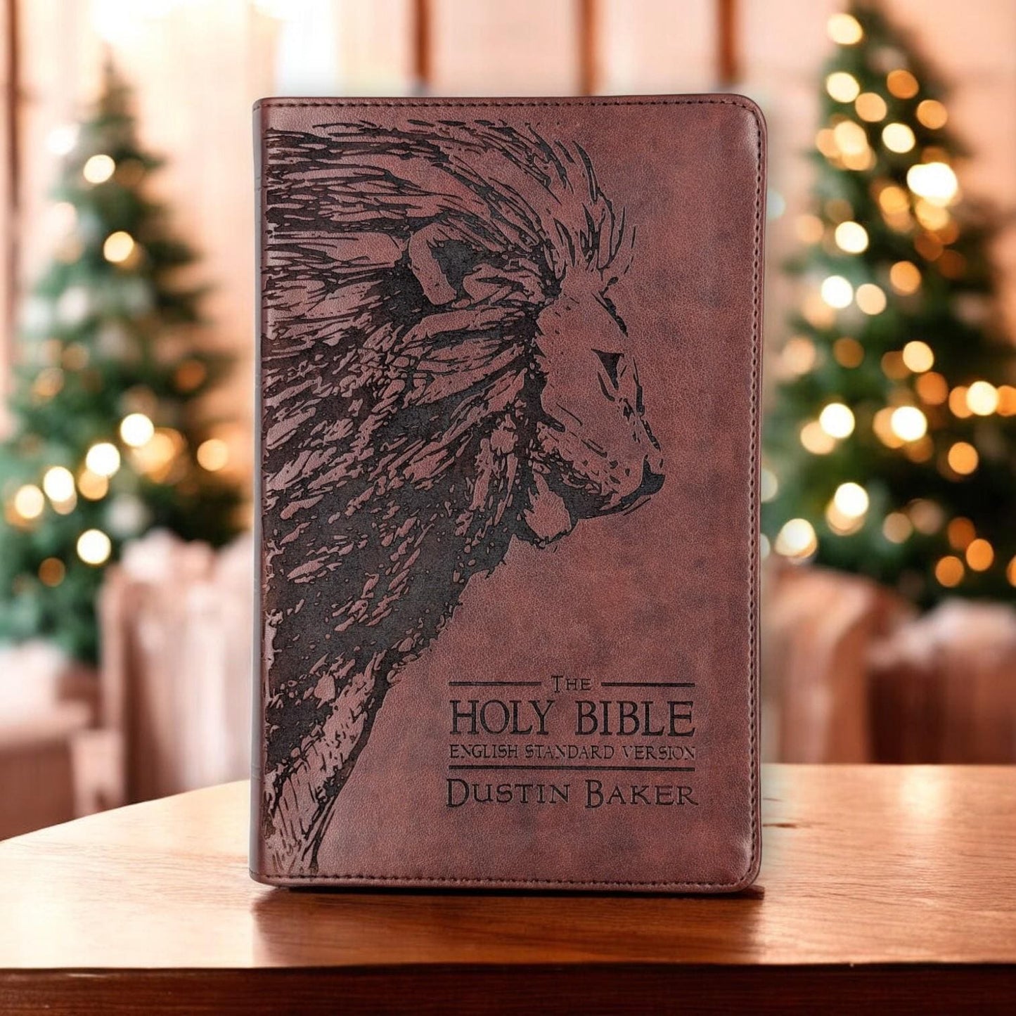 Personalized ESV Bible Large Print: Engraved Lion, Custom Name, Red Letter