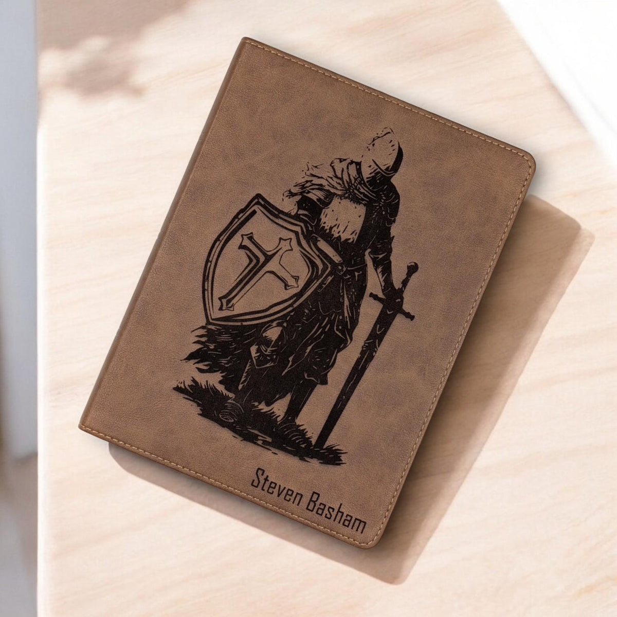 Personalized KJV Bible: Engraved Armor of God Warrior, Wide Margins, Brown Leatherlike