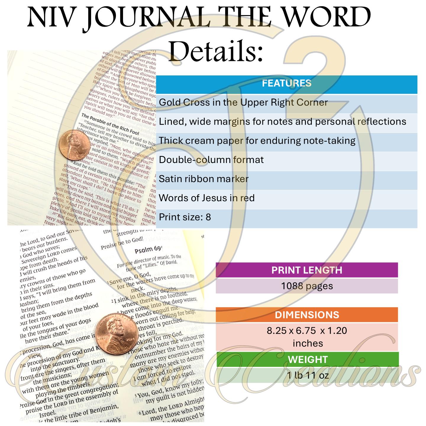 Personalized NIV Journal Bible: Baseball Cross Engraving, Lined Wide Margins