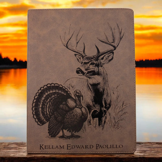 Personalized KJV Bible: Engraved Deer and Turkey, Wide Margin, Brown