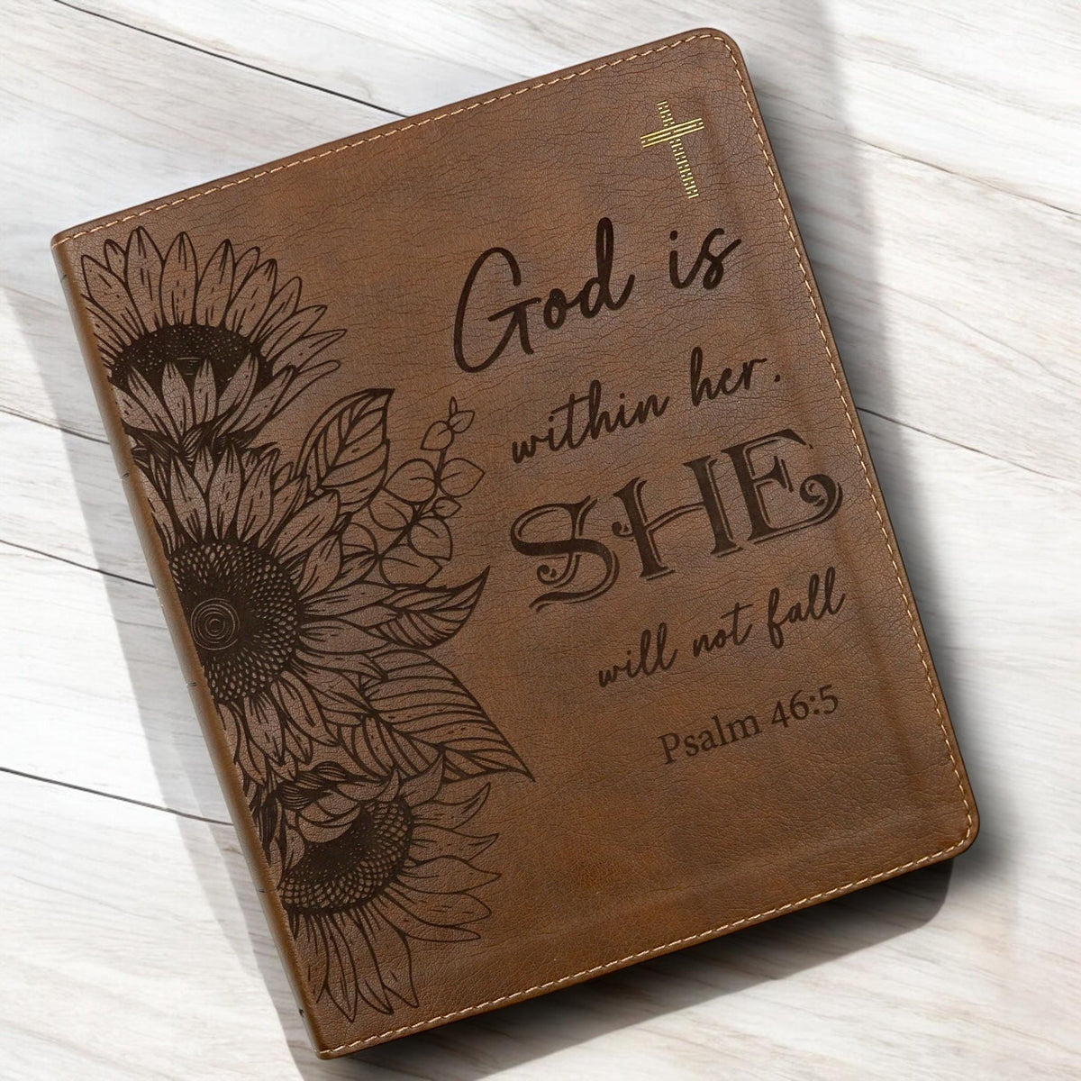 Personalized NIV Journal Bible for Women: Sunflowers and Psalm 46-5 Engraving, Lined Wide Margins