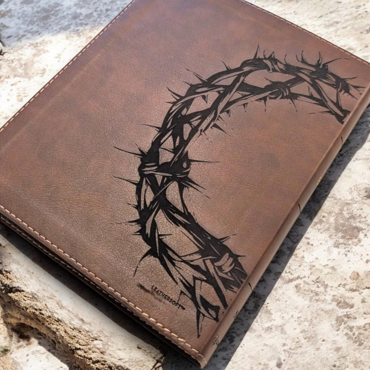 Personalized NIV Journal Bible: Engraved Lion & Crown of Thorns, Lined Wide Margins