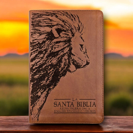 Personalized ESV Spanish English Parallel Bible: Engraved Lion, Reina-Valera Translation
