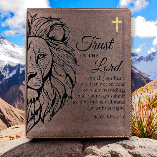 Personalized NIV Journal Bible: Engraved Lion and Trust in the Lord Verse, Lined Wide Margins