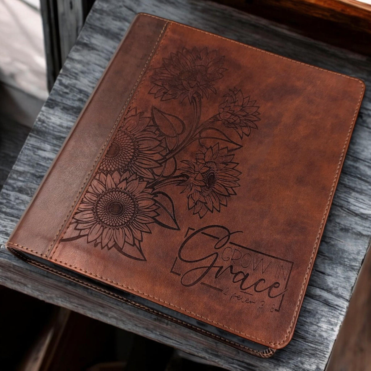 Personalized ESV Journal Study Bible: Engraved Sunflower and Grow in Grace, Lined Wide Margins