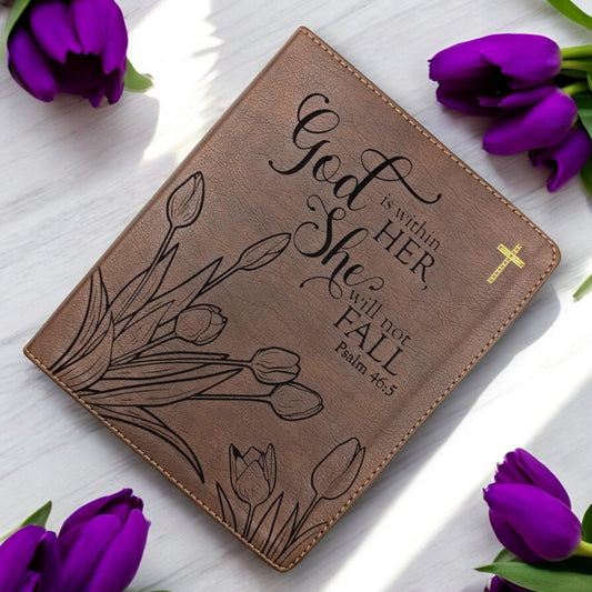 Personalized NIV Journal Bible: Tulip Flowers and Psalm 46-5 Engraving, Lined Wide Margins