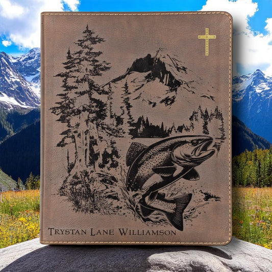 Personalized NIV Journal Bible: Engraved Fish and Nature Scene, Lined Wide Margins