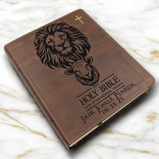 Personalized NIV Journal Bible: Lion and Lamb Engraving, Lined Wide Margins